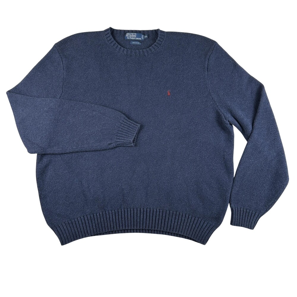 Vintage Ralph Lauren Sweater Mens 2XL Cotton Knit Crew Neck Pullover Logo 90s